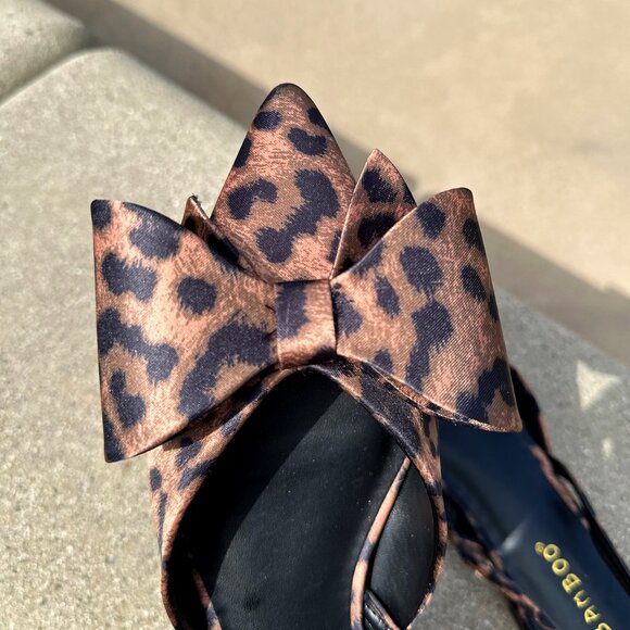 New Leopard Oversized Bow Pointed Toe Slingback Ballet Flat Mules Ballerina Shoe - Picture 6 of 6